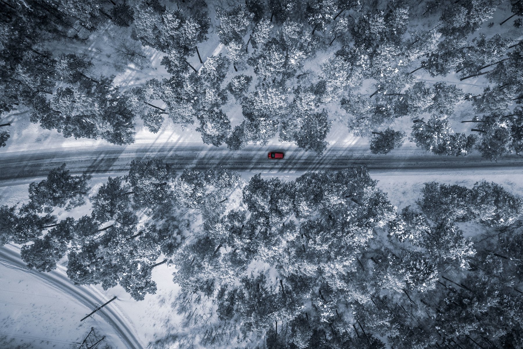квадрокоптер лес зима россия сибирь машина авто, Иоанн Степанченко