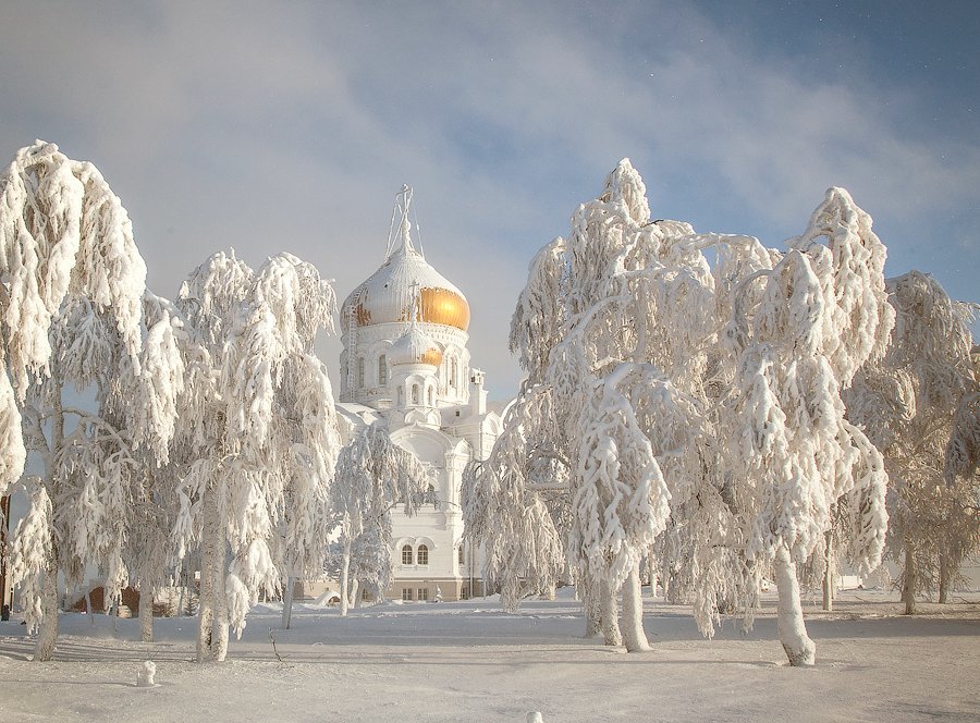 пейзаж, мороз, иней, храм., Тамара Андреева