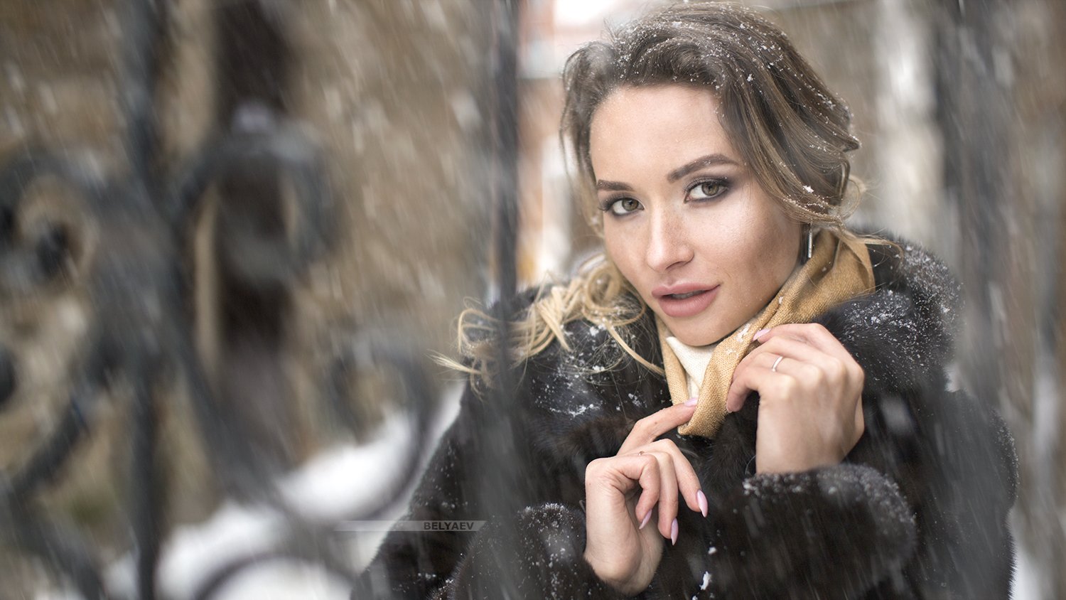Woman, portrait, snowfall, snow, close, face, , Dmitry Belyaev
