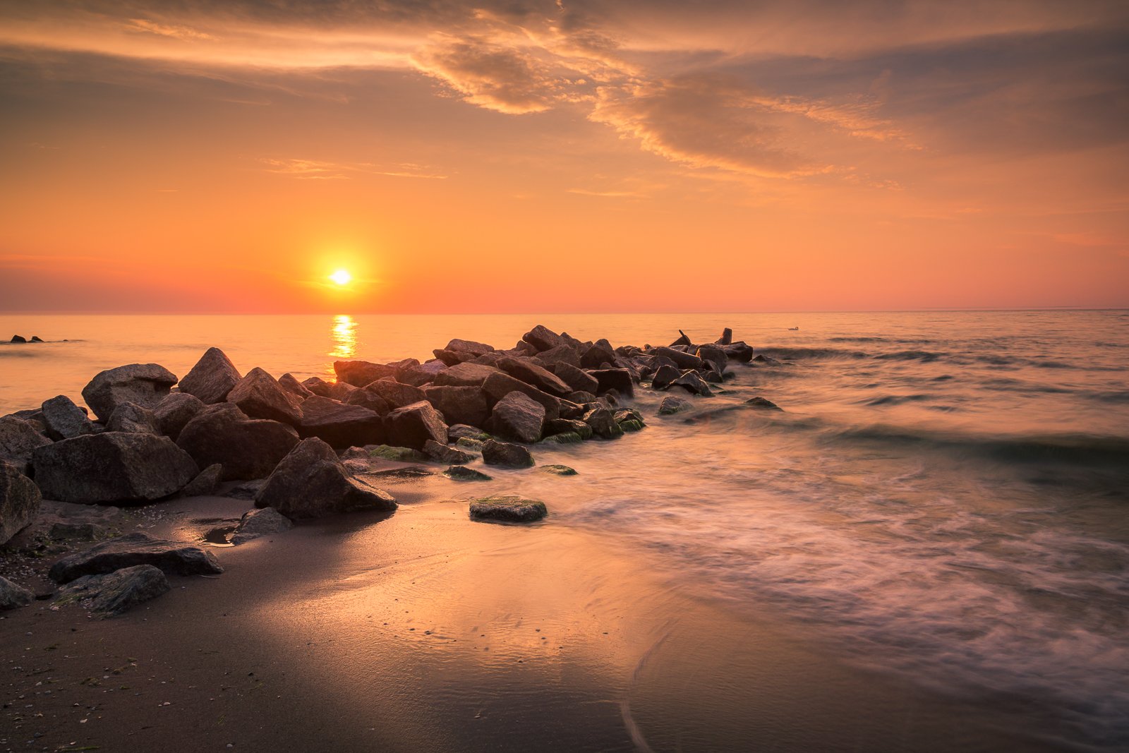baltic, sea, water, waves, sunset, stone,, Artur Bociarski