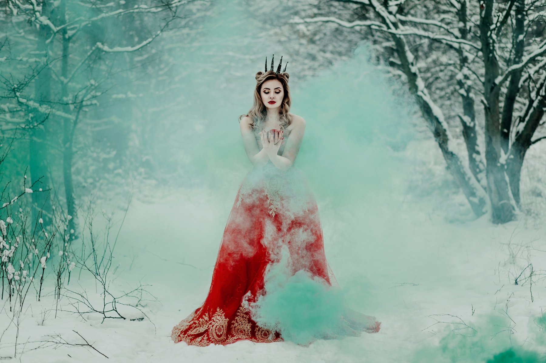 red winter portrait, Mila Agafonova