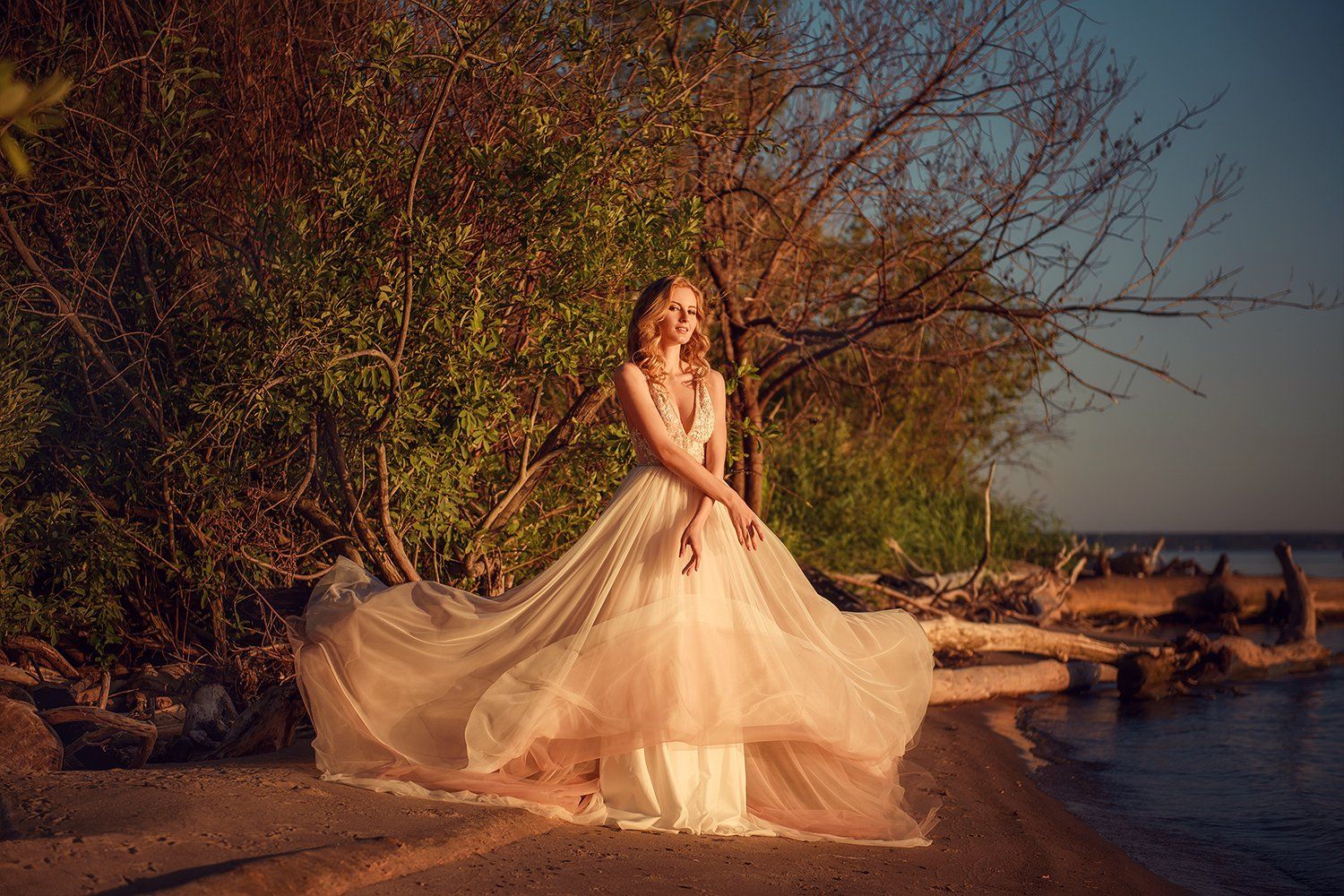 портрет, закат, побережье, платье, portrait, women, seaside, sunset, Марина Семёхина