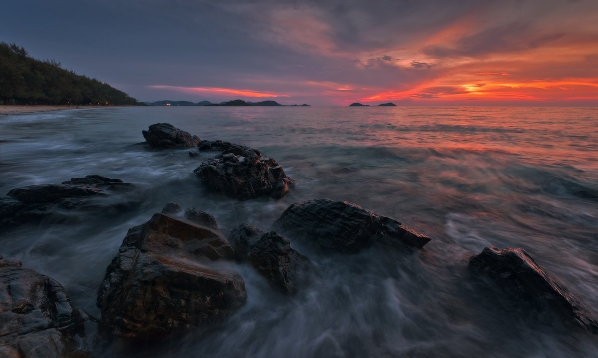 thailand, sunset, sea, stones, Boris Bogdanov