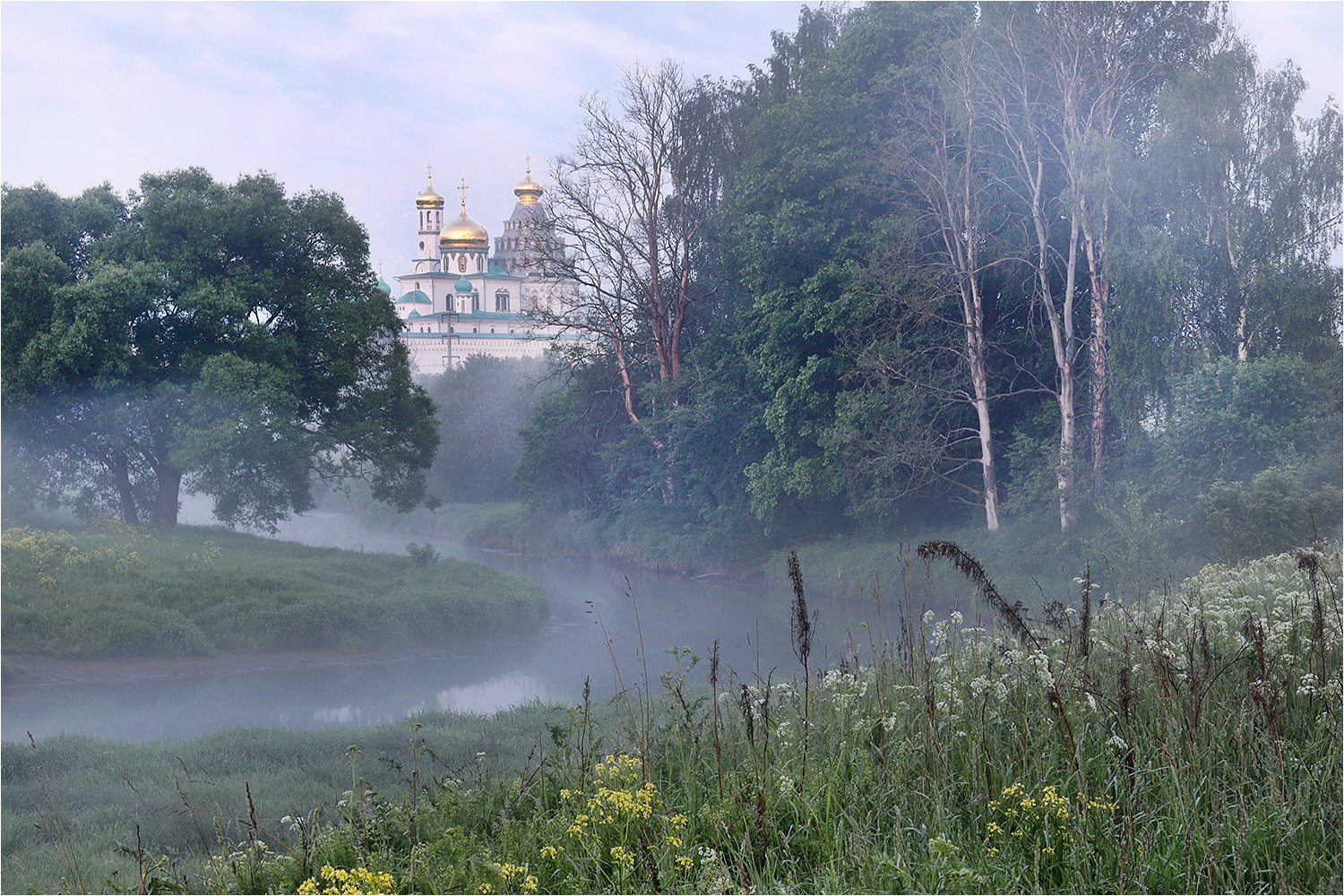 лето, утро, река, туман, монастырь, новый иерусалим, истра,, Victor Pechenev