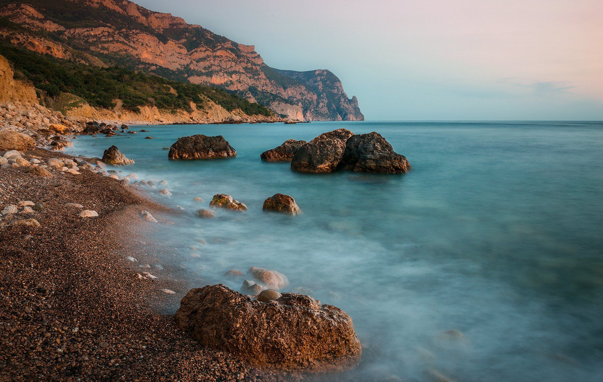 крым, пейзаж, вода, море, вечер, камни, закат, облака, горы, айя, Владимир Яковлев