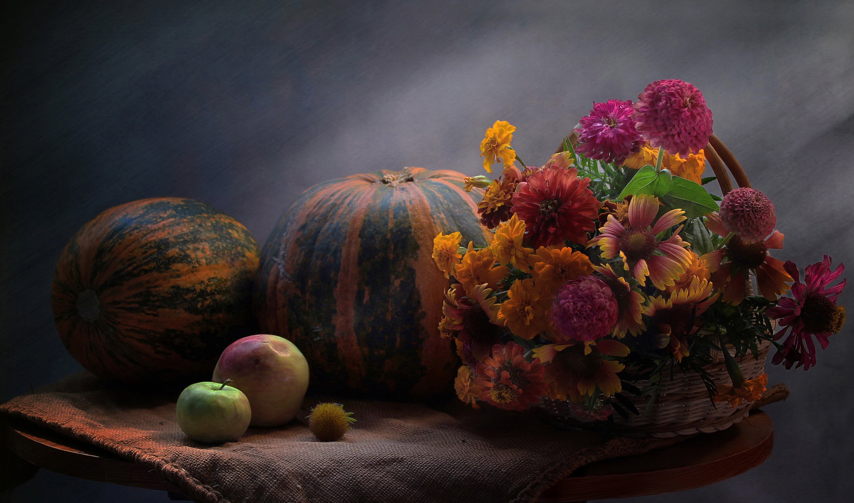 натюрморт, осень, тыквы, цветы, корзина, Ковалева Светлана