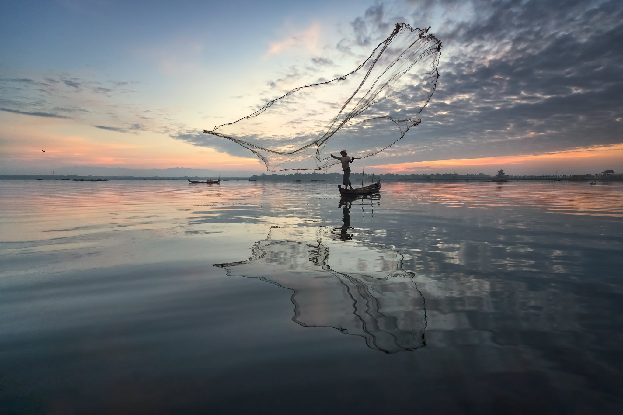 amarapura, asia, asian, balance, birma, blue, boat, burma, burmese, catch, countryside, culture, dawn, early, fish, fisherman, fishing, freshwater, kayak, labor, lake, landscape, life, man, mandalay, morning, myanmar, nature, net, outdoor, paddle, reflect, Andrey Omelyanchuk