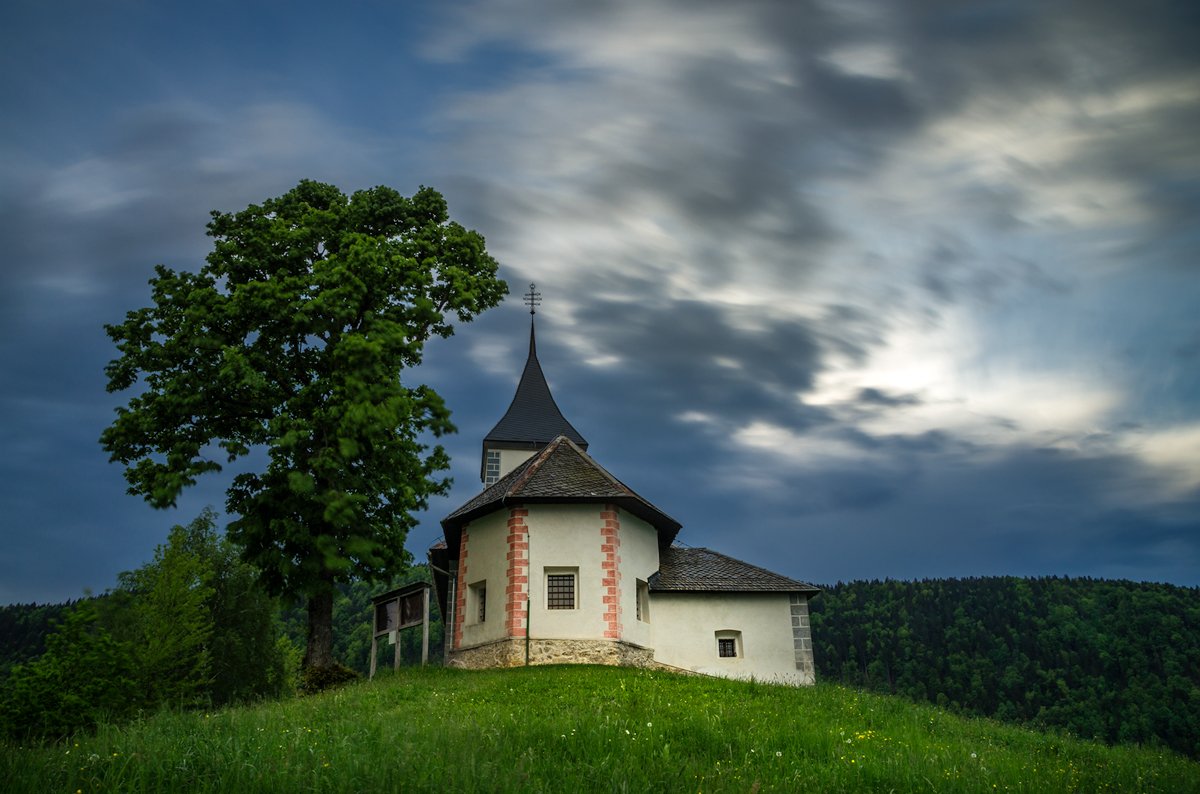 landscape, nature, scenery, chapel, church, clouds, blue, bluehour, mountain, slovenia, Александър Александров