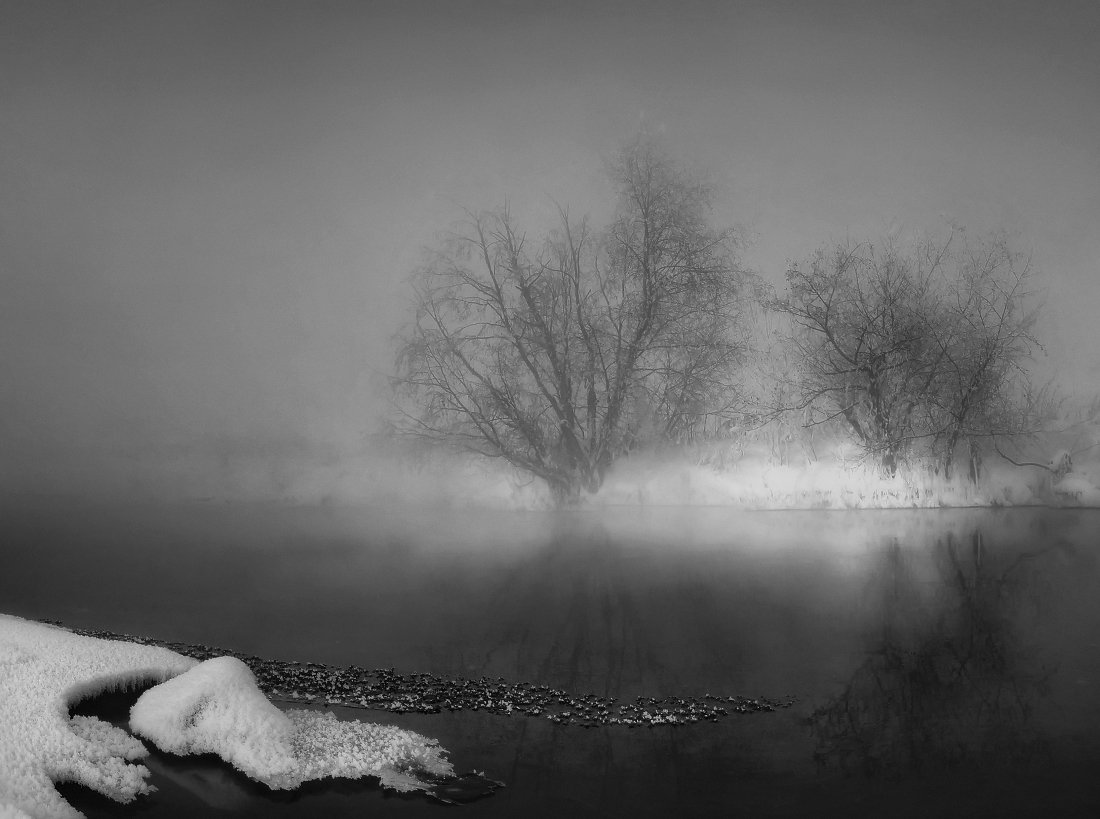 зима, туман, река, Сергей Макурин