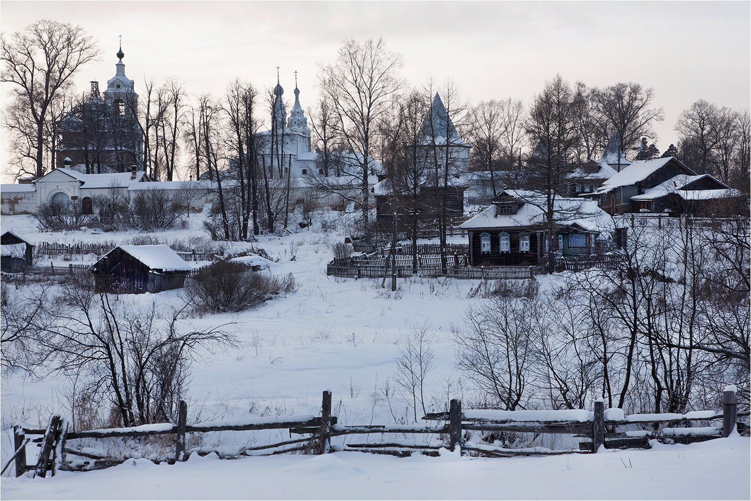 зима, село, монастырь, плетень, снег,, Victor Pechenev