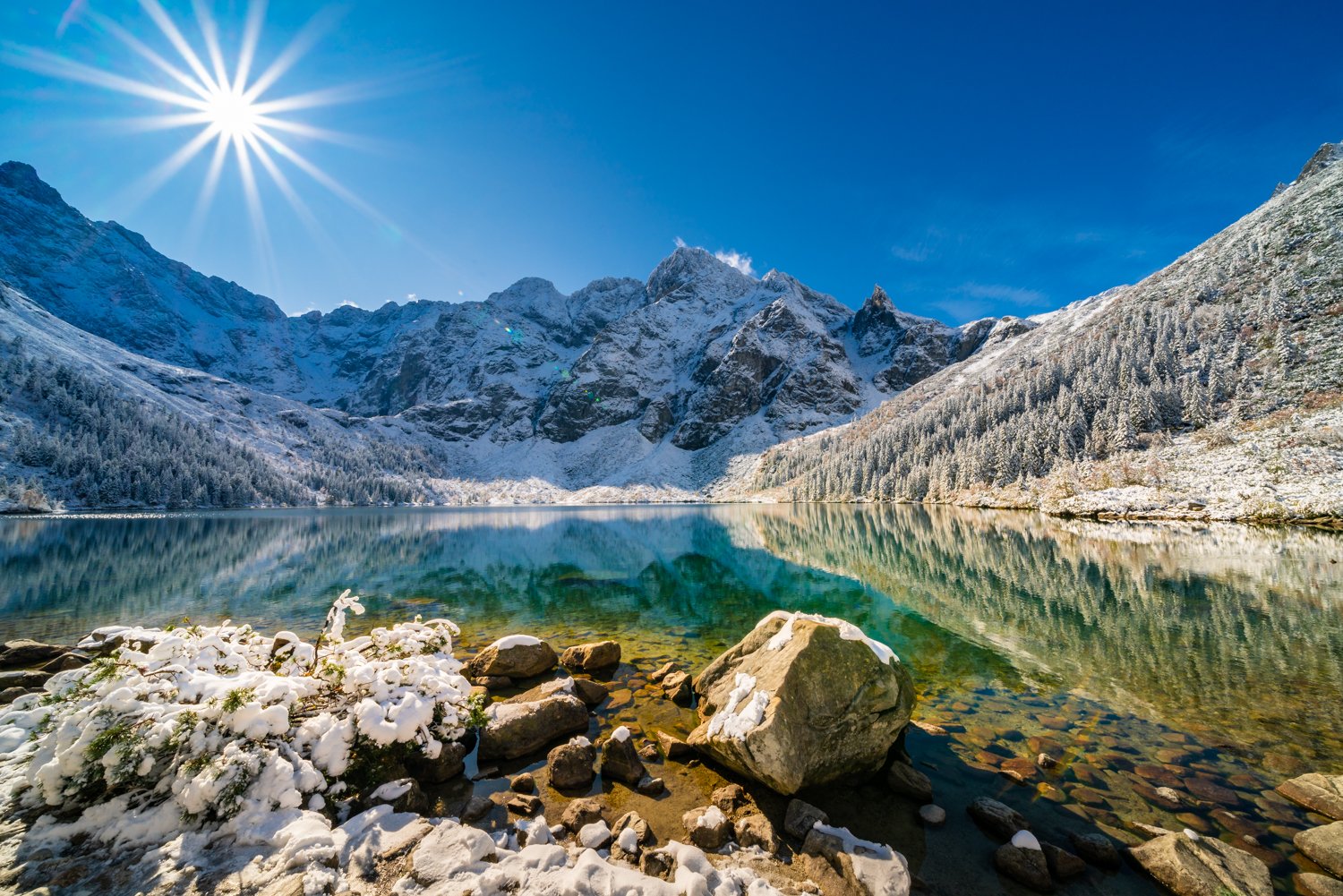 landscape, stream, mountains, morskie oko, zakopane, poland, sun, green, tatry, view, trees, niebo, water, Bogdan Bafia