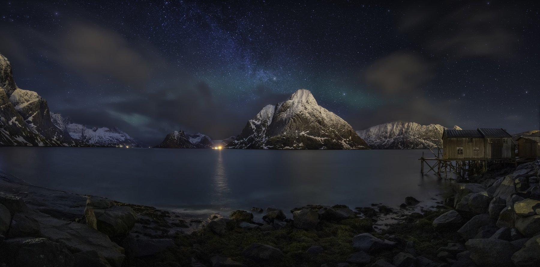 Landscape, Nature, Night, Stars, Sky, Blue, Panoramic, Mountains, Norway , Ignacio Municio