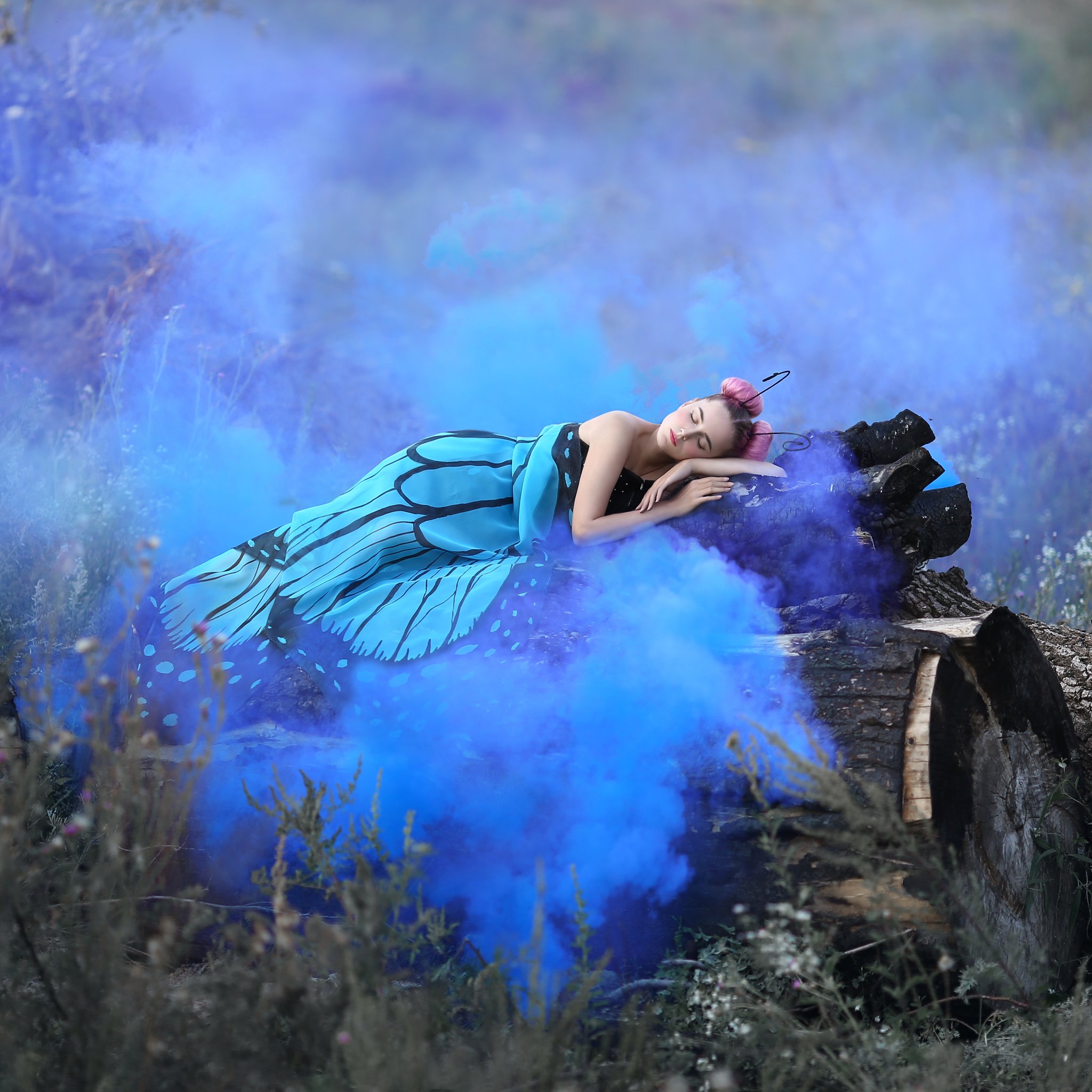 бабочка, голубой дым, синий, дым, пожарище, горелое дерево, крылья бабочки, Ирина Голубятникова
