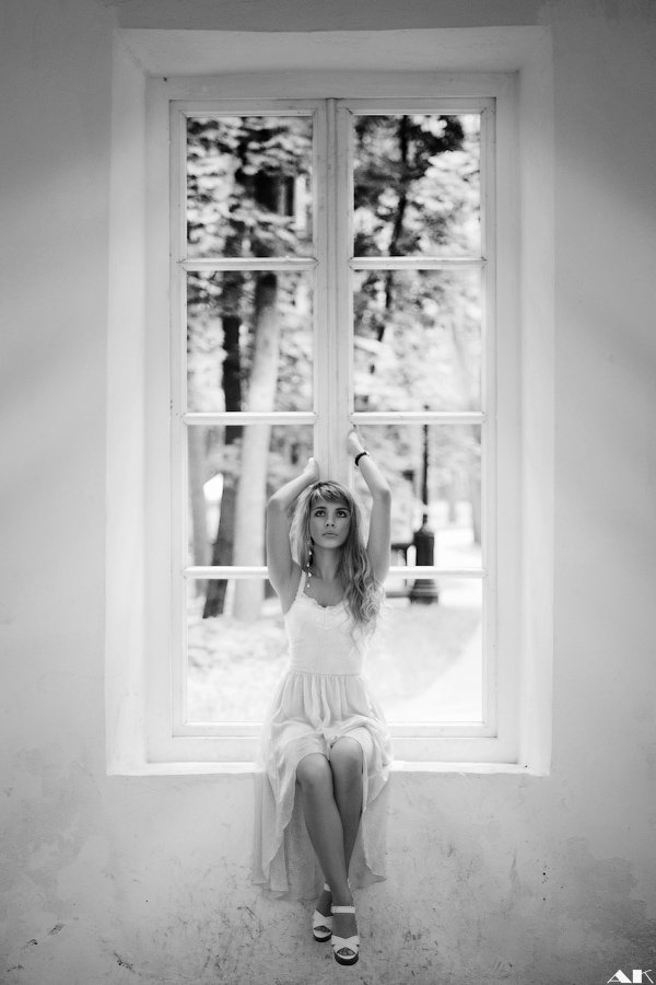 b/w, window, girl, light, Колбая Александр