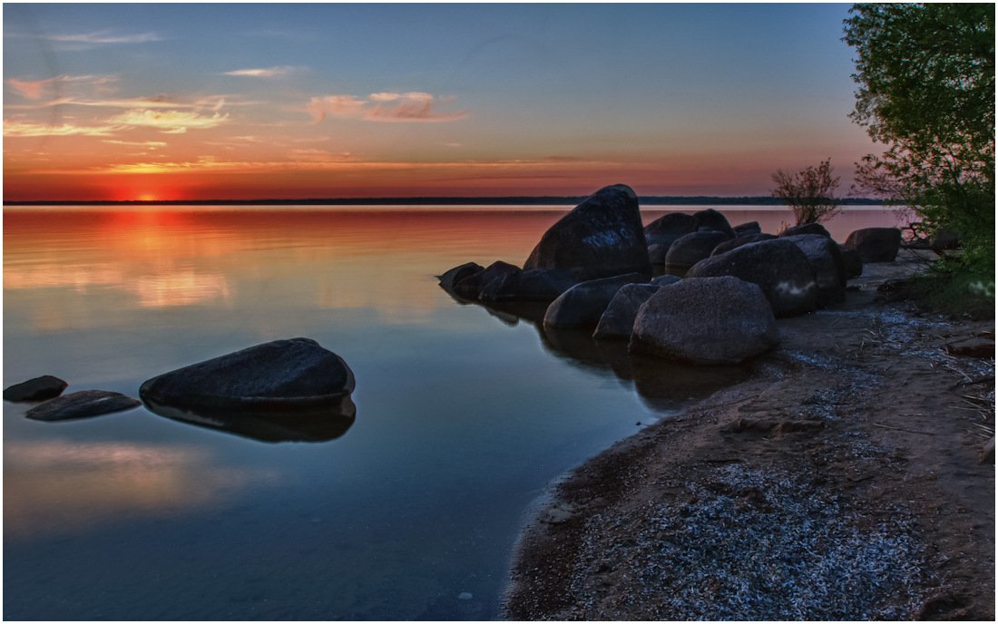 озеро, закат, камни, Sergey Navetny