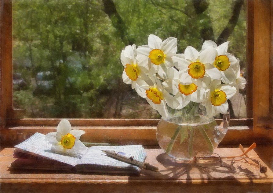 натюрморт, цветы, нарциссы, окно, Наталья Кузнецова (Nateletro)