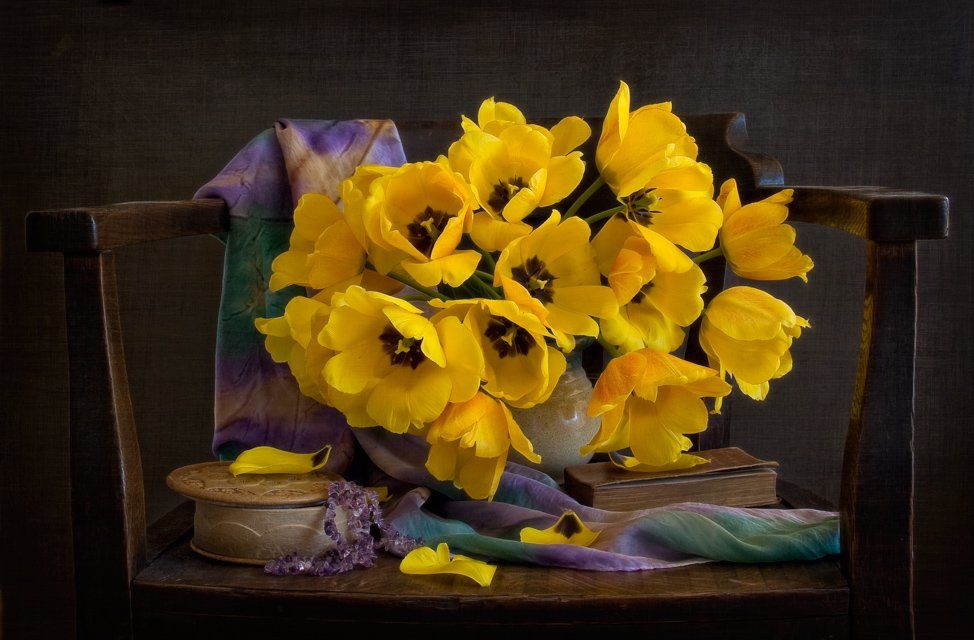натюрморт, тюльпаны, жёлтый, весна, El. G.