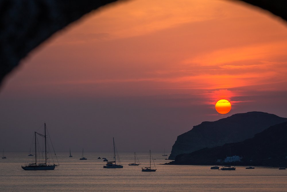 sunset,santorini,boats,yacht, Eriks Zilbalodis
