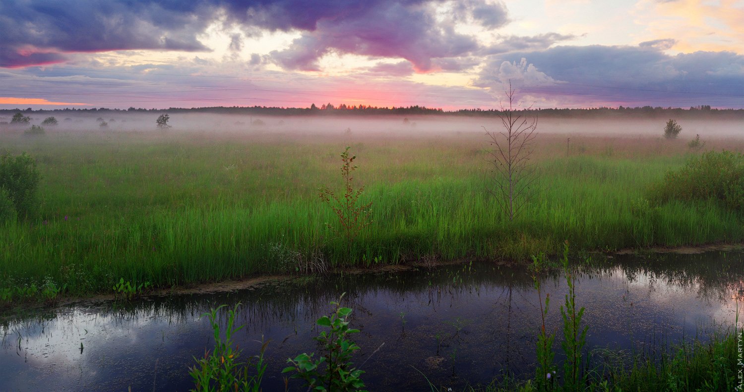 кимры, поле, закат, река, туман, небо, красота, Alexander Martynov