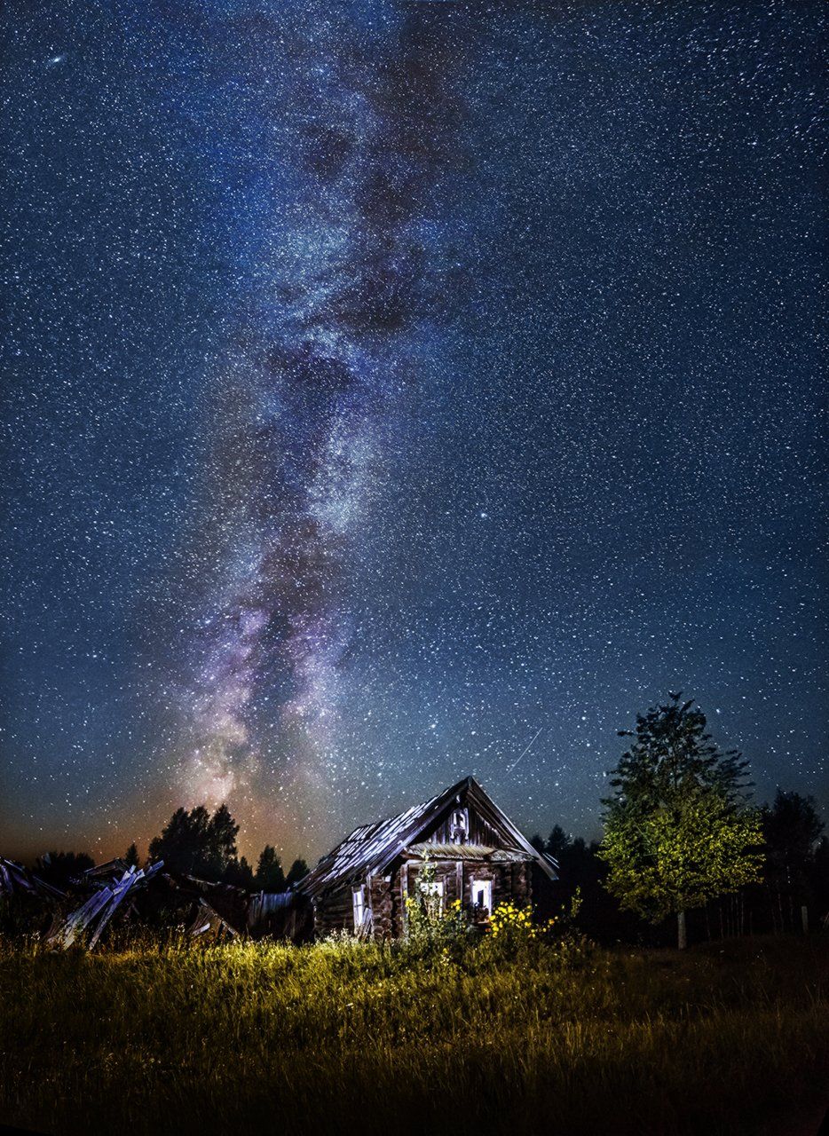 деревня, млечный путь, пейзаж ночь, ночь, старый дом, Vyacheslav Lozhkin