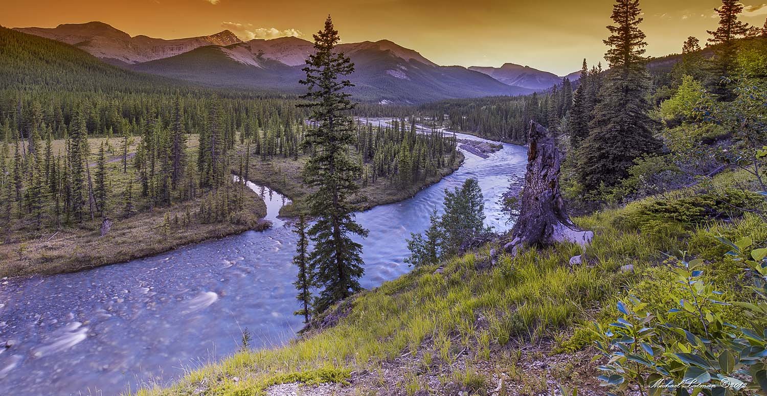 mountains, summer, sunset, colors, river, Michael Latman