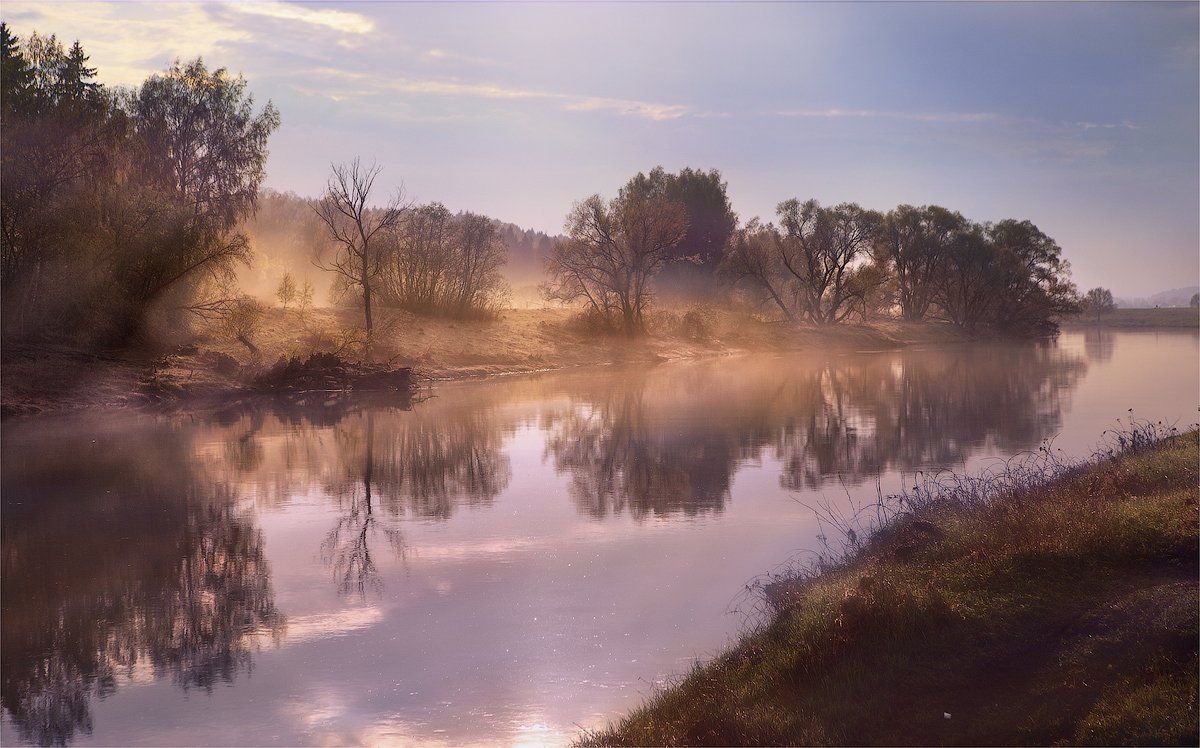 утро, река, туман, Сергей