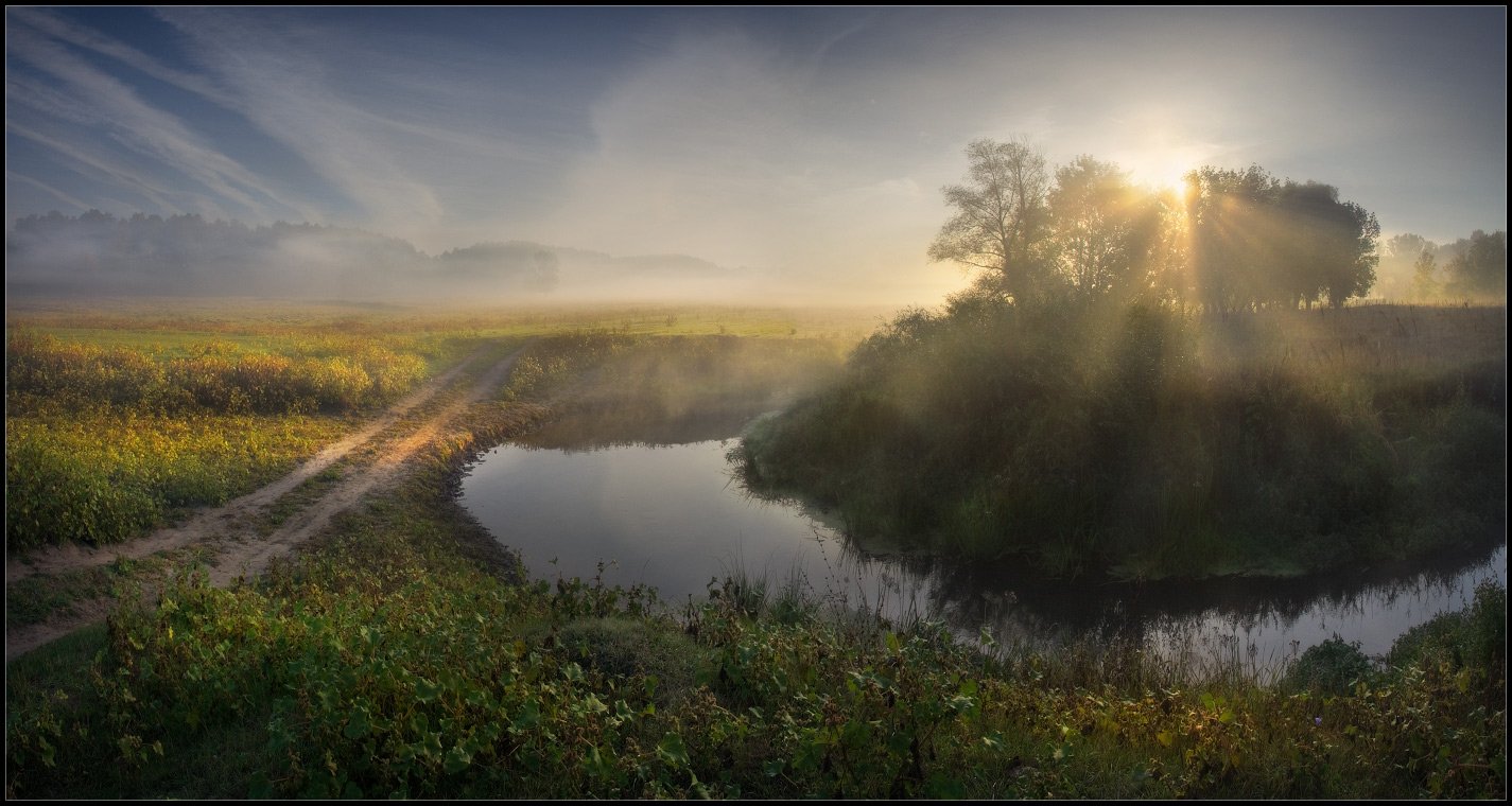 утро, панорама, рассевт, туман, река, репейник, мастер-класс, Александр Киценко