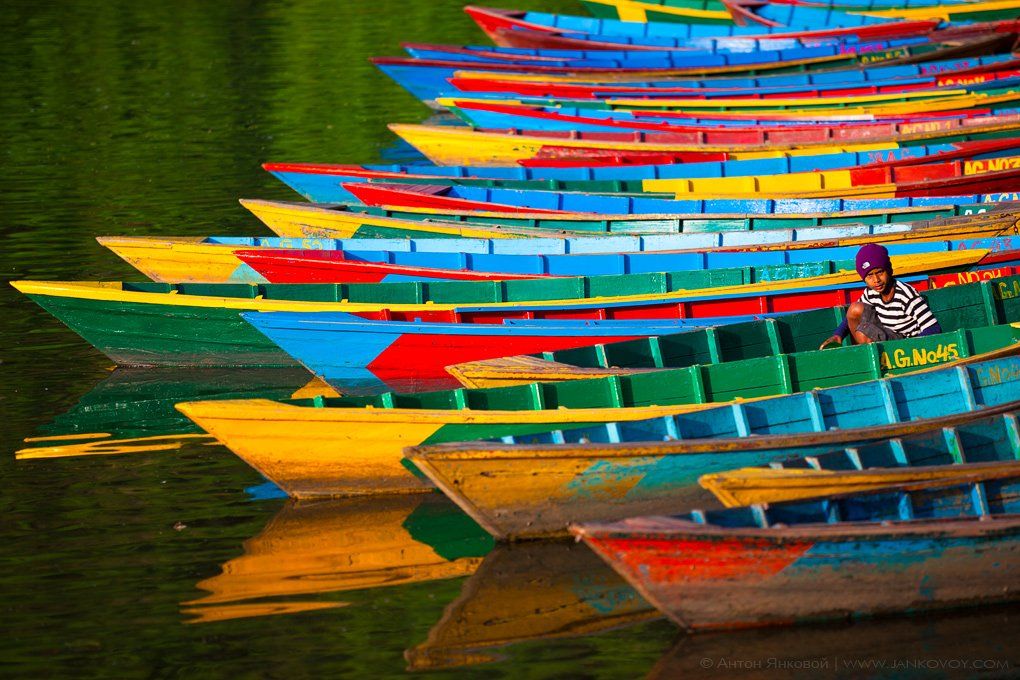boat, boats, boy, lake, nepal, pokhara, phewa, colors, reflection, покхара, непал, лодки, мальчик, озеро, фева, пхева, цвета, причал, colorful, moorage, Антон Янковой (www.photo-travel.com.ua)