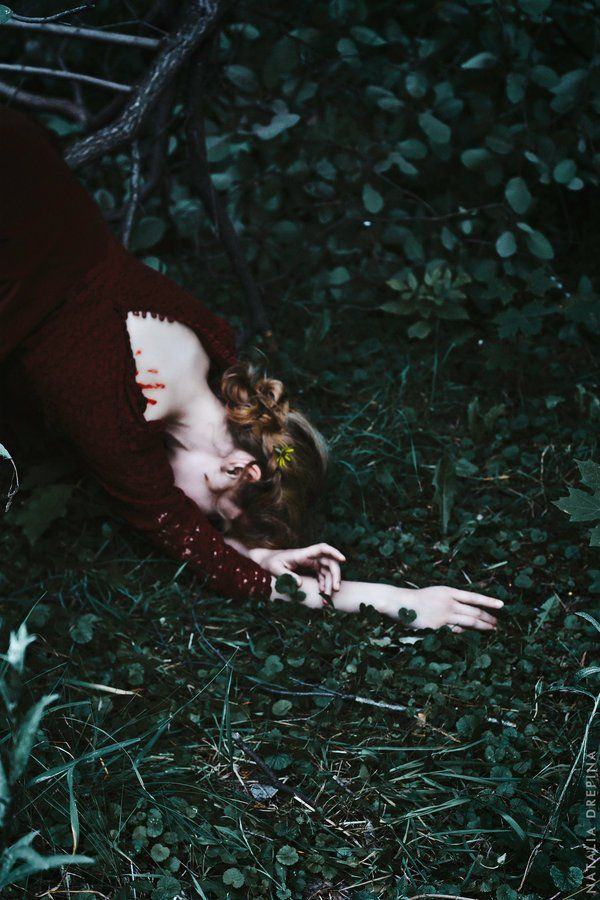 grass, earth, wood, print, flower, dark, death, despair, prostrate, fallen, sorrow, Natalia Drepina