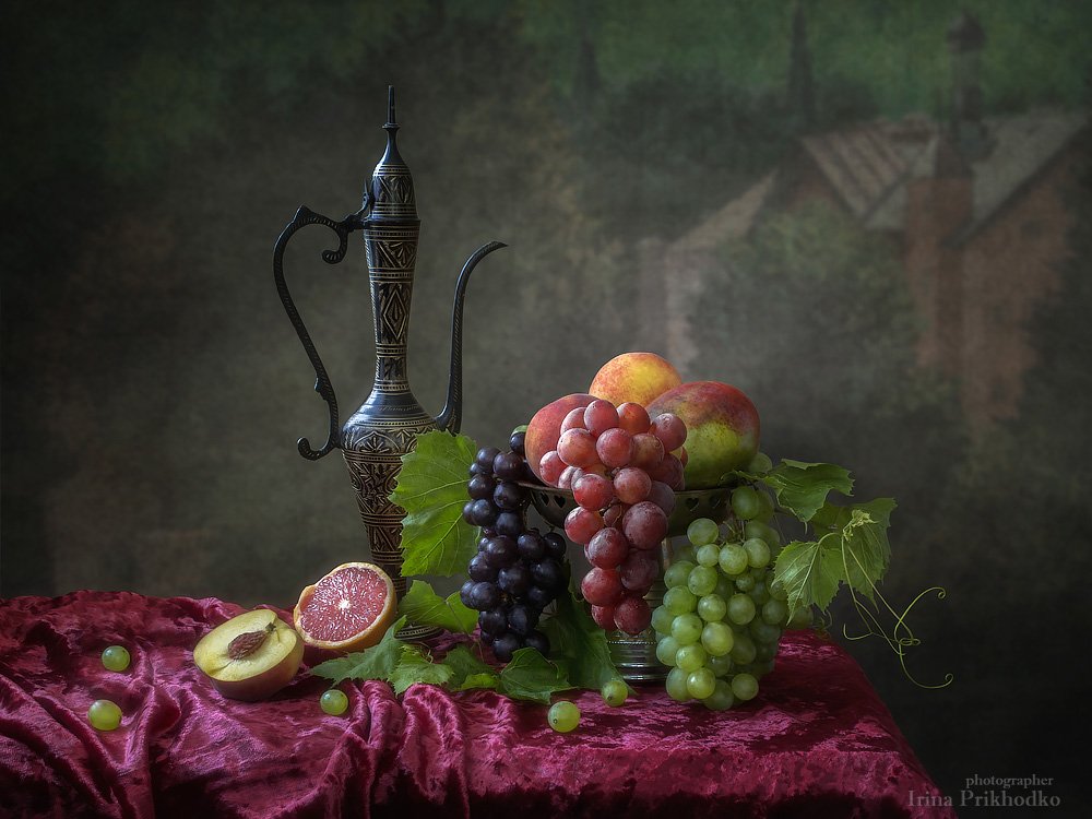 натюрморт, винтажный, ретро, фрукты, медная посуда, Ирина Приходько