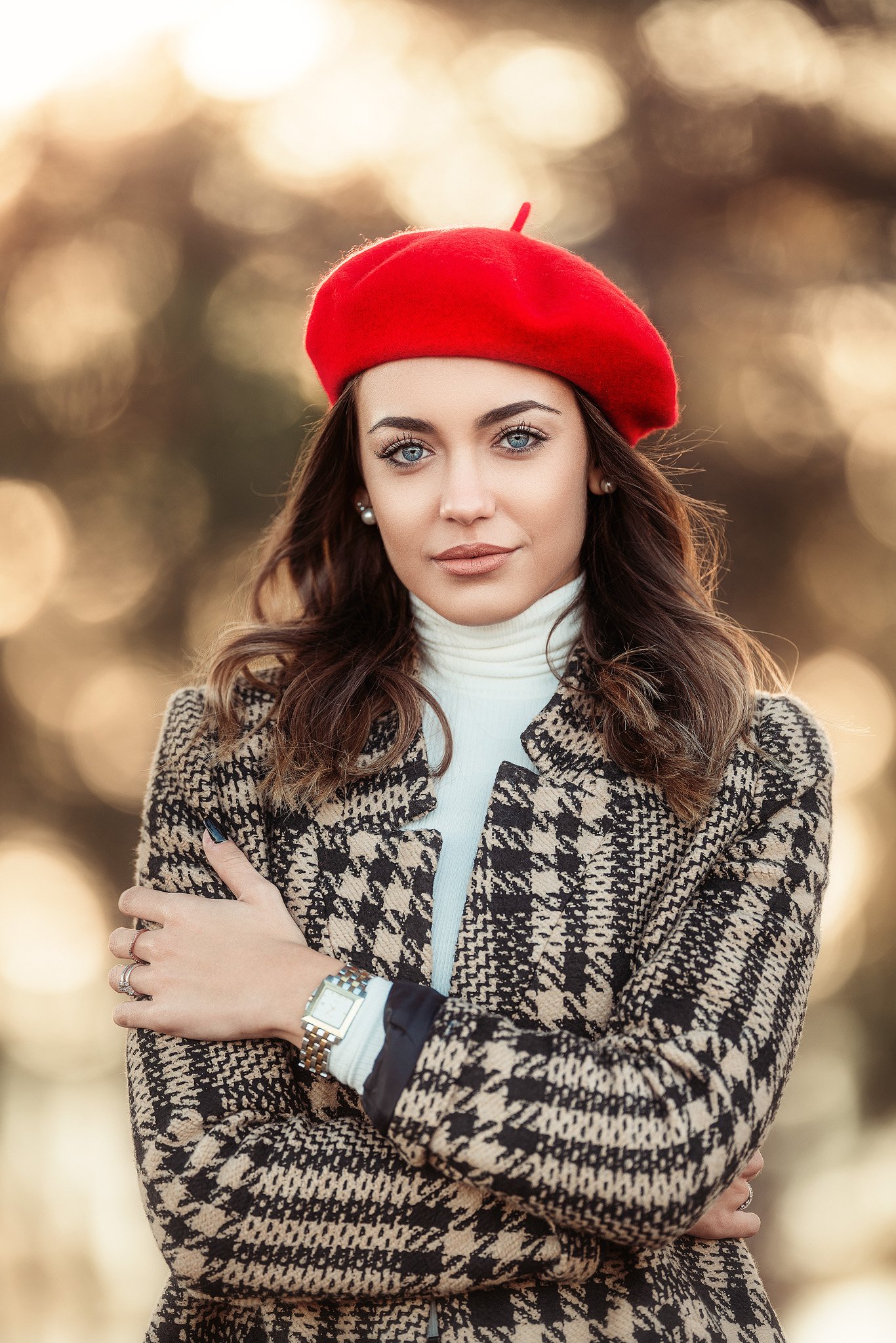 bokeh, red hat, fall, autumn, portrait,, Чавдар Димитров