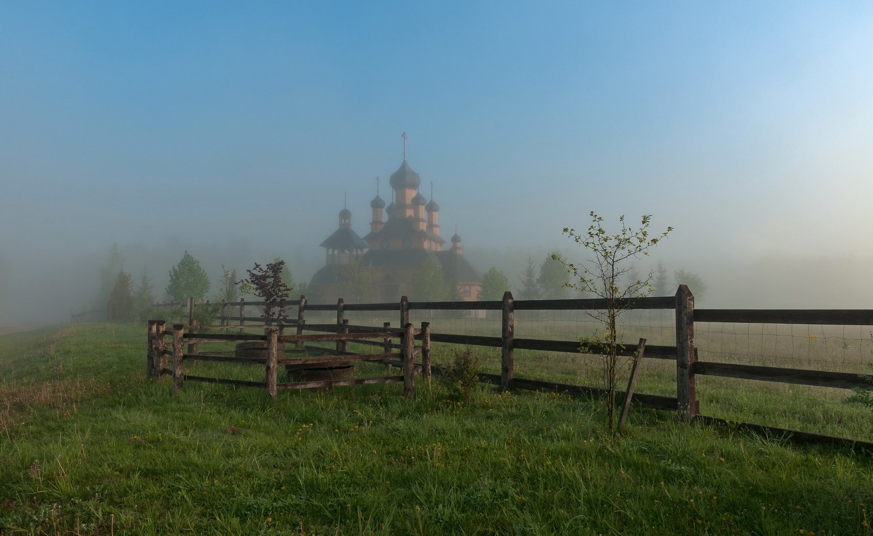 утро, туман, церковь, дудутки, Александр Гвоздь