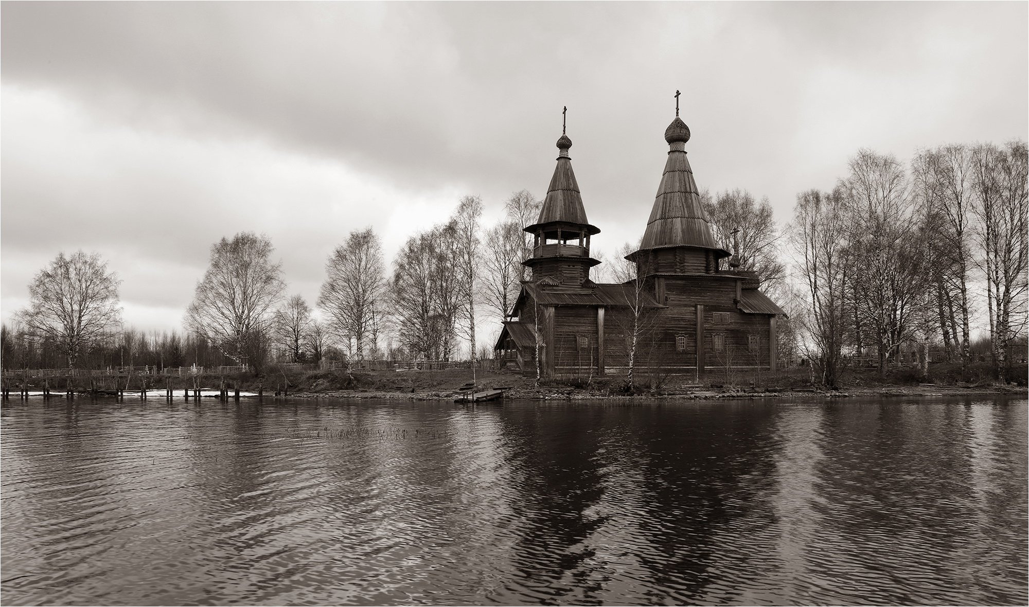 храм, деревянная церковь, озеро, весна,, Victor Pechenev