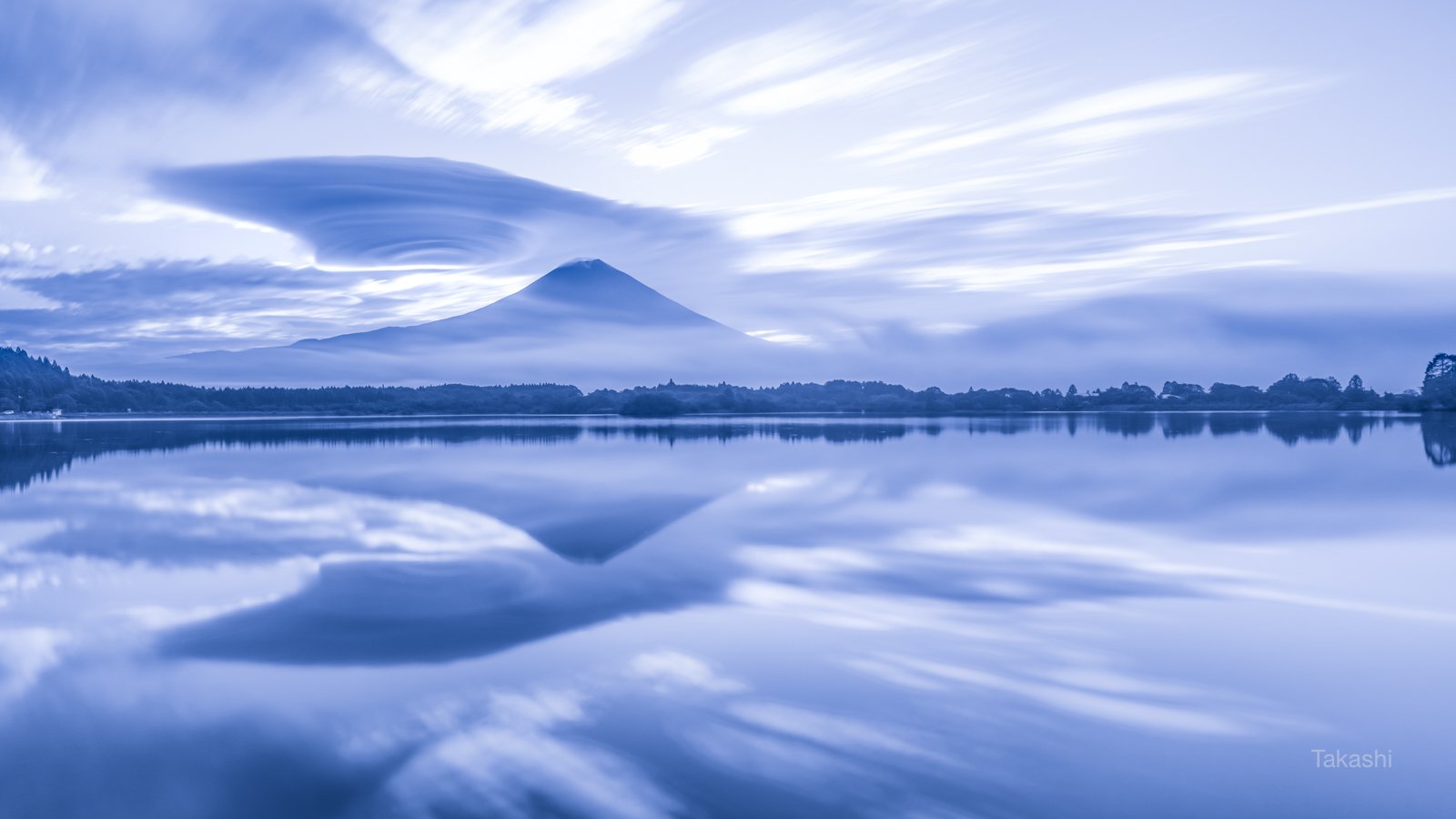 Fuji,mountain,Japan,cloud,reflection,lake,water, Takashi