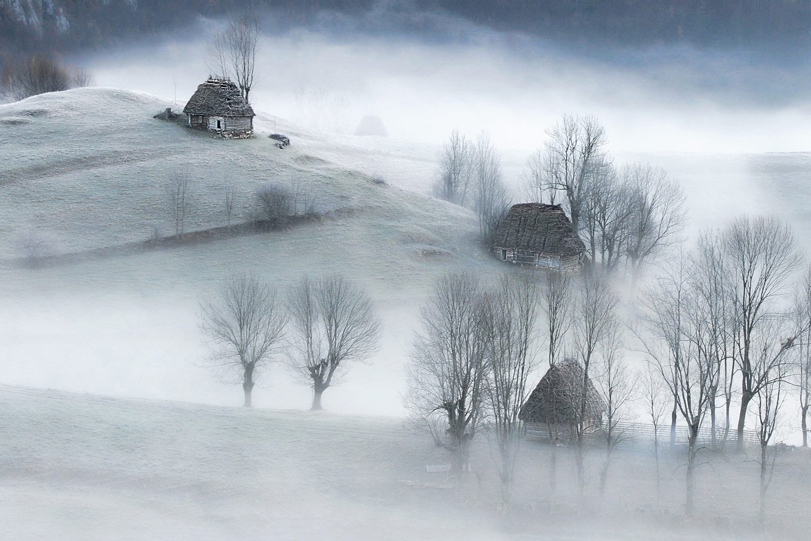 landscape, nature, village, frost, mountains, house, rural, Gina Bochis