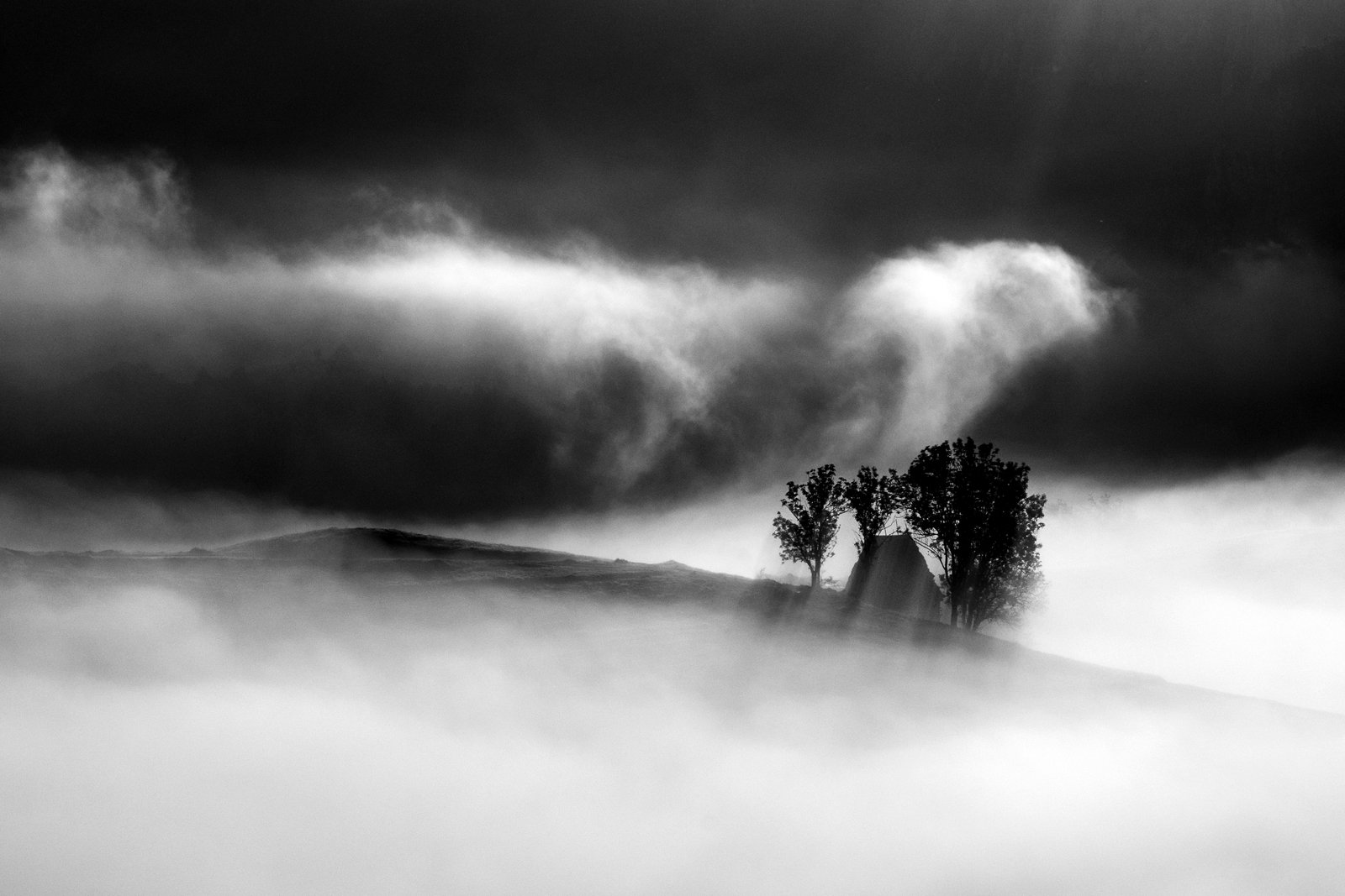 nature, house, fog, sky, minimal, Gina Bochis