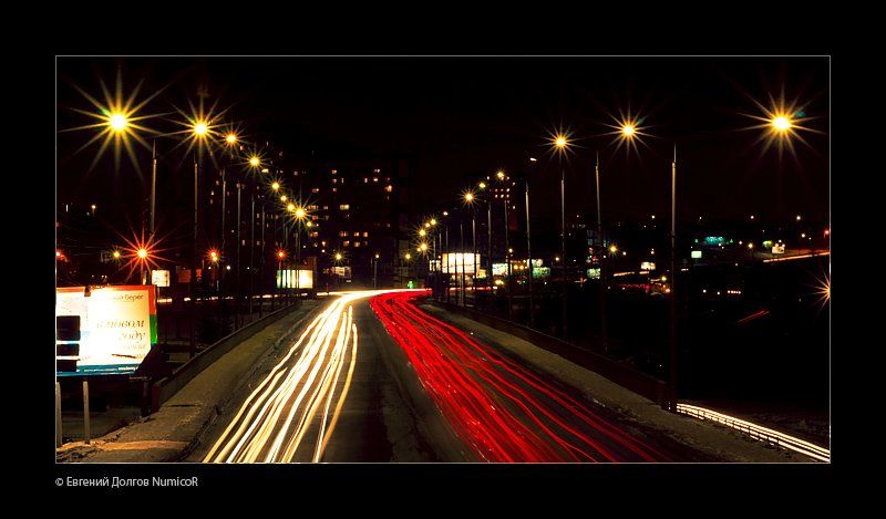 город, ночь, машины, звёзды, фанари, мост, Евгений Долгов NumicoR