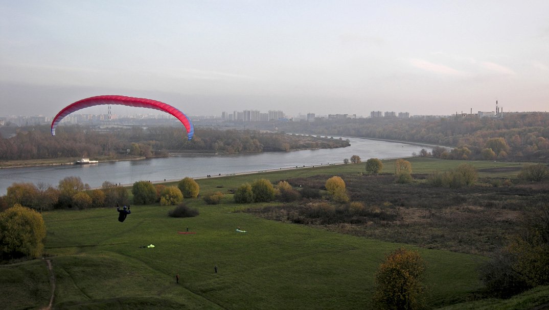 река,город,парашют, Tatiana Rozanova