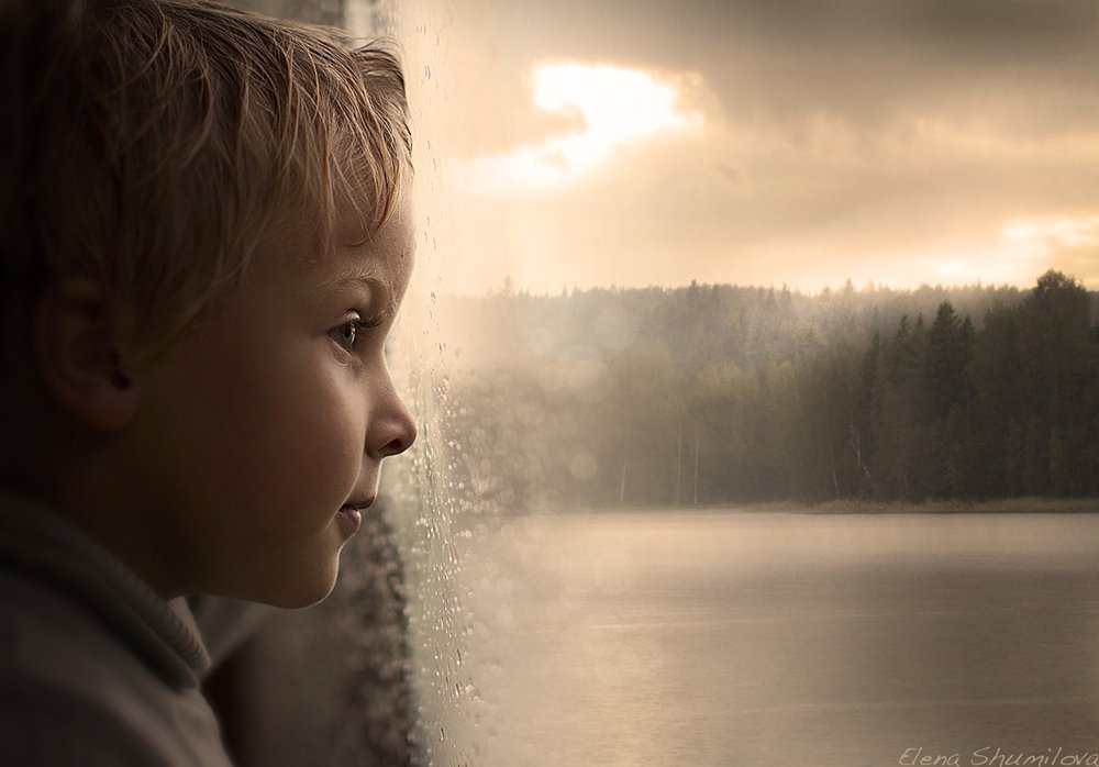 дождь, ребёнок, озеро, профиль, Elena Shumilova