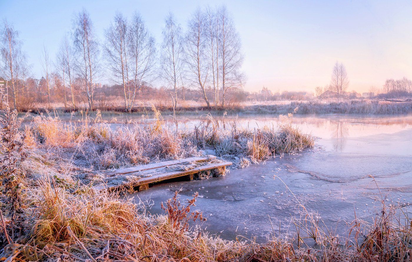 утро, зима, туман, солнце, рассвет, река, пушкино, уча, Виктор Климкин