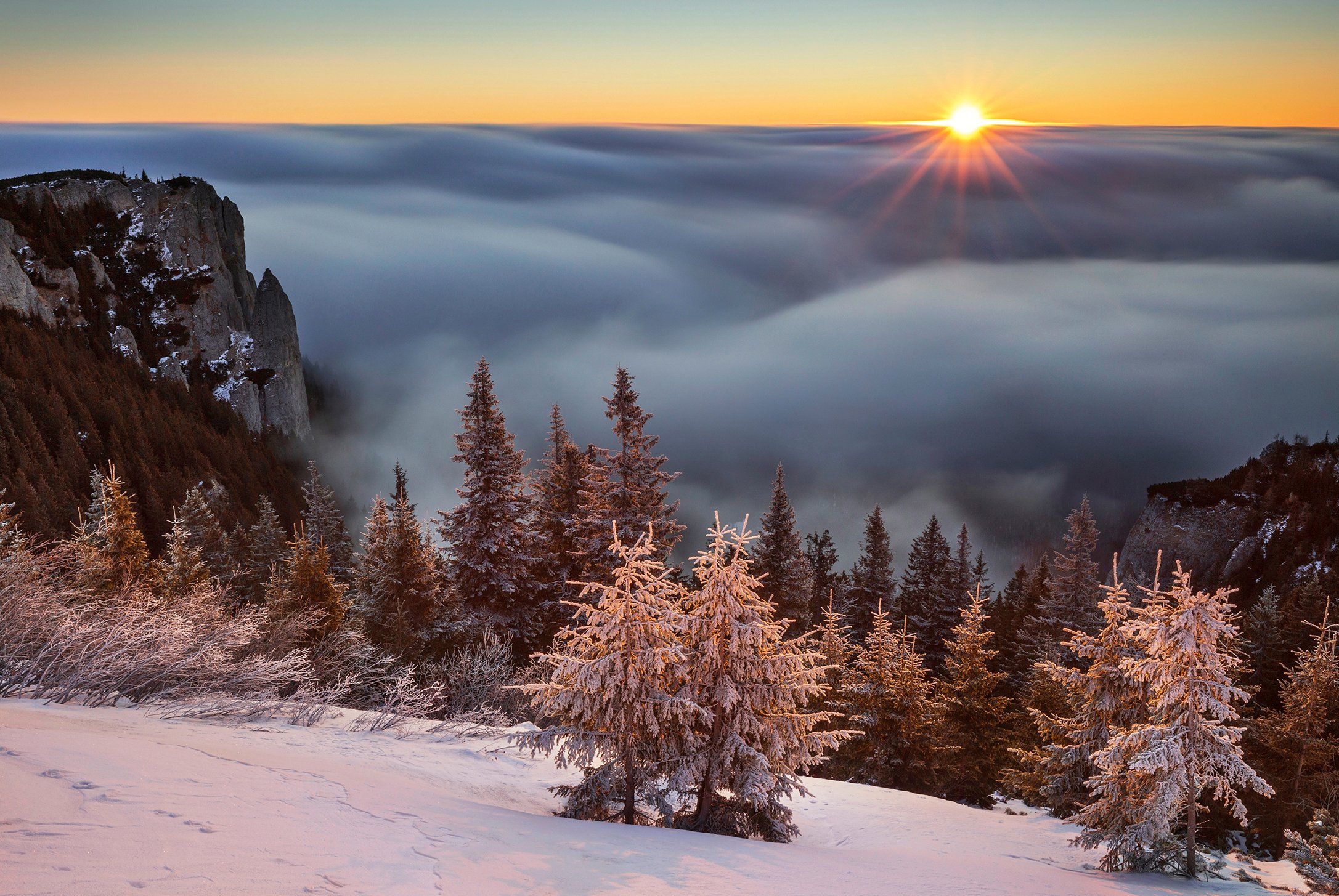 mountain, winter, landscape, travel, nature, romania, colors, ceahlau, fog, sunrise, cold, Lazar Ioan Ovidiu