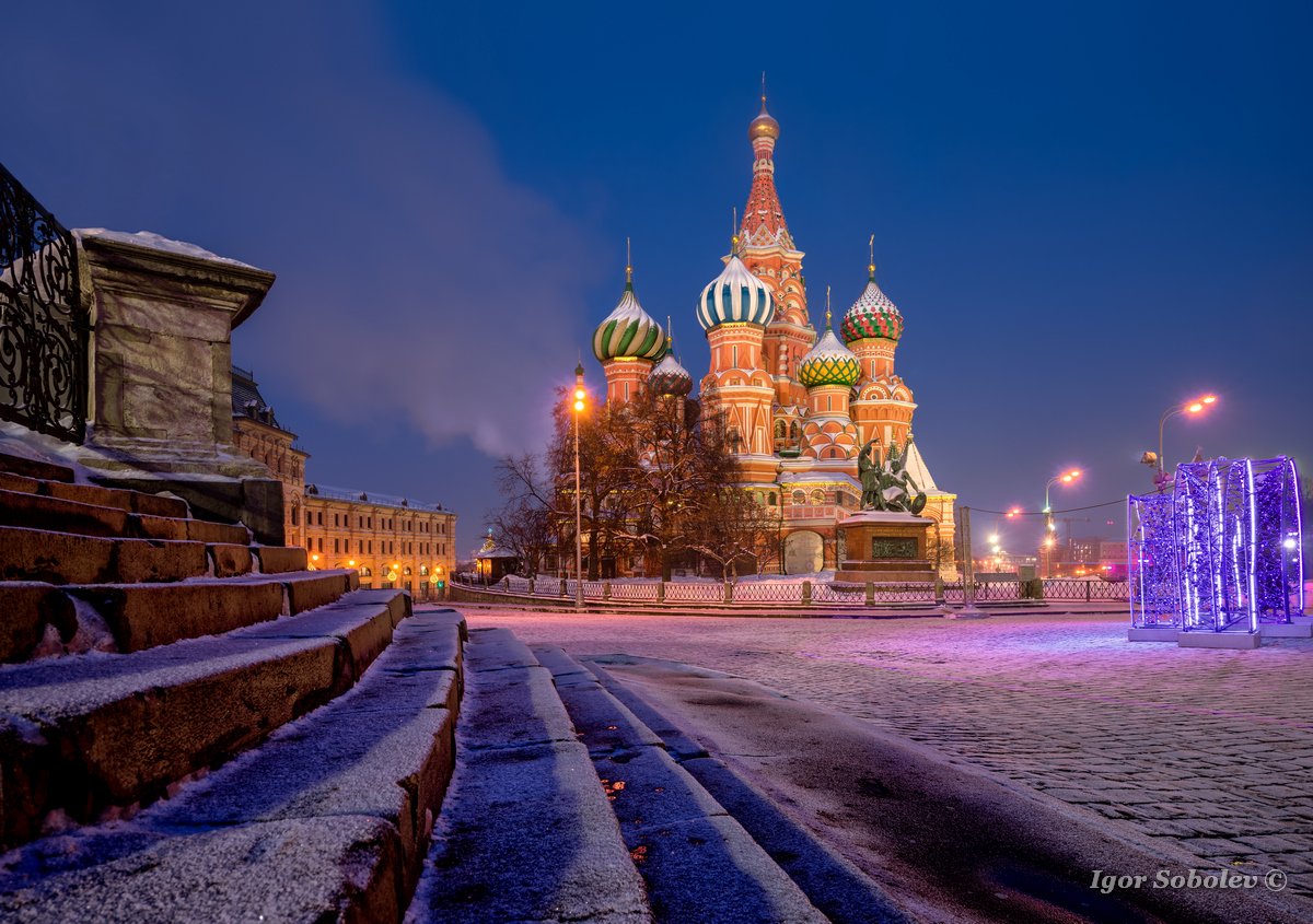 Покровский собор, Москва, Красная площадь, утро, зима, Pokrovsky Cathedral, Moscow, Red Square, morning, winter, Игорь Соболев