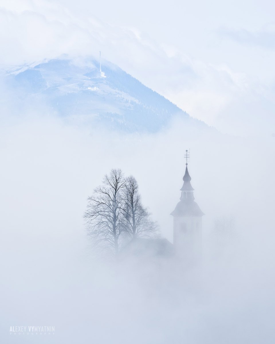 словаения, церковь, горы, туман, slovenia, church, fog, misty, Алексей Вымятнин
