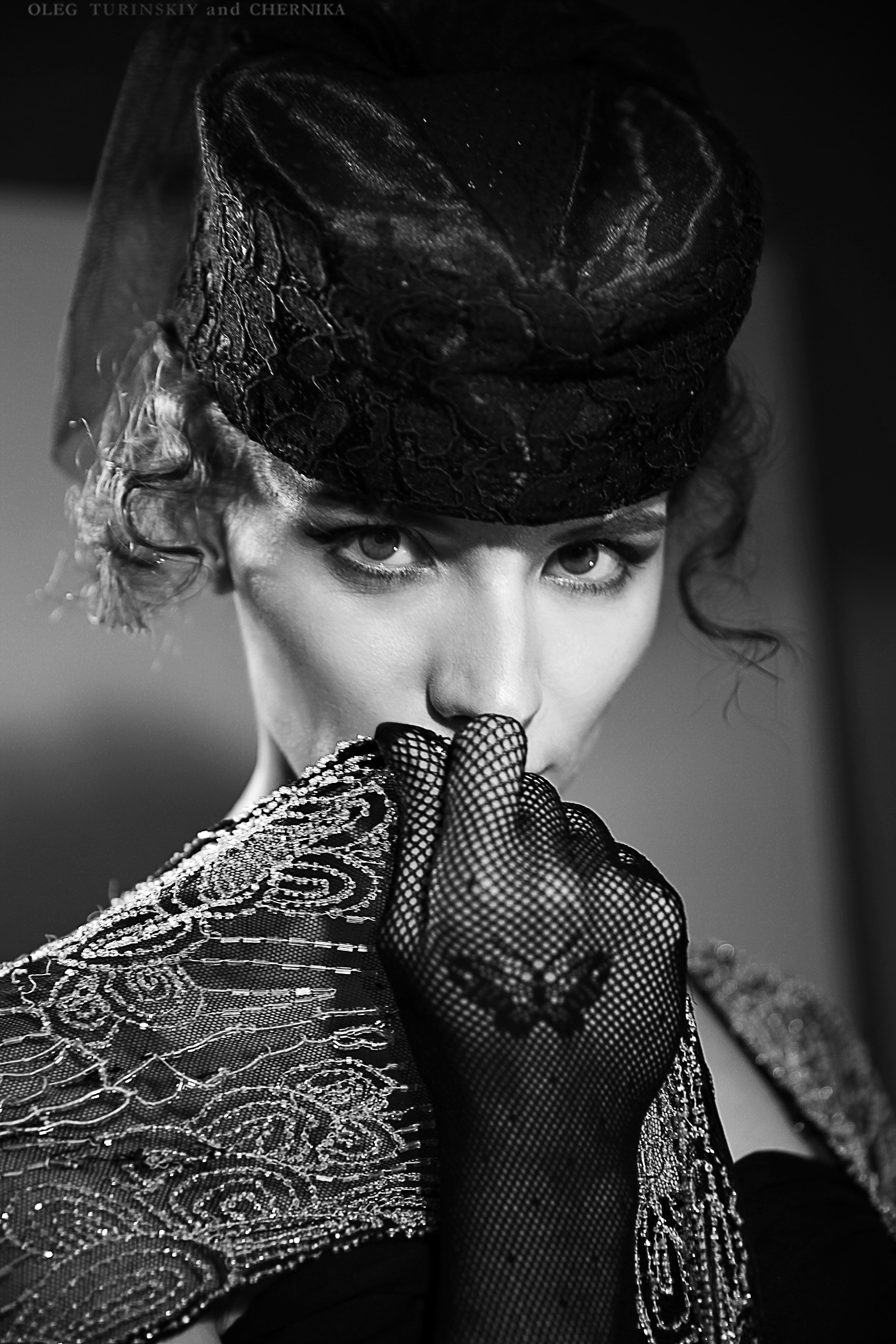 женщина портрет чб шляпа вуаль перчатки ретро, Олег Туринский