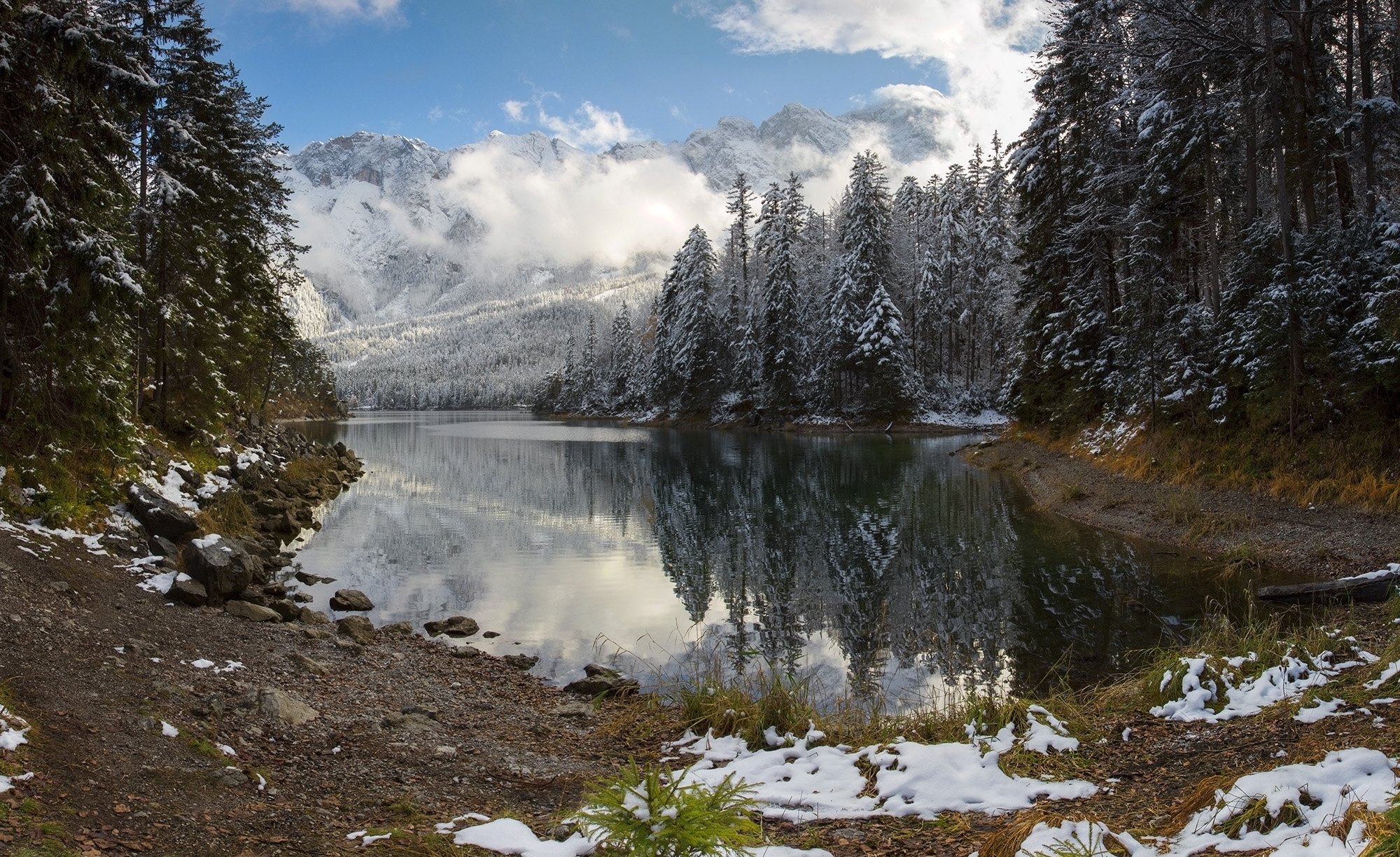 германия, бавария, озеро, отражение, горы, снег,  eibsee, Геннадий Финенко