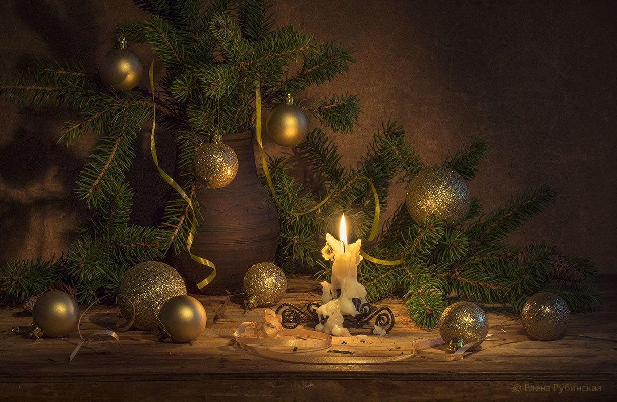 натюрморт,новый год,свеча,ёлка, Елена Рубинская