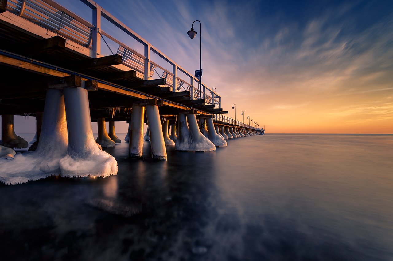 baltic sea, poland, pier, water, sea, snow, frost, ice, Michal Olech