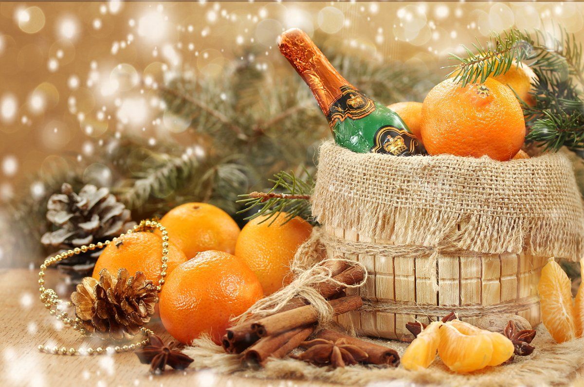 натюрморт, праздник, новый год, мандарины, ель, Шруб (Беляева) Татьяна