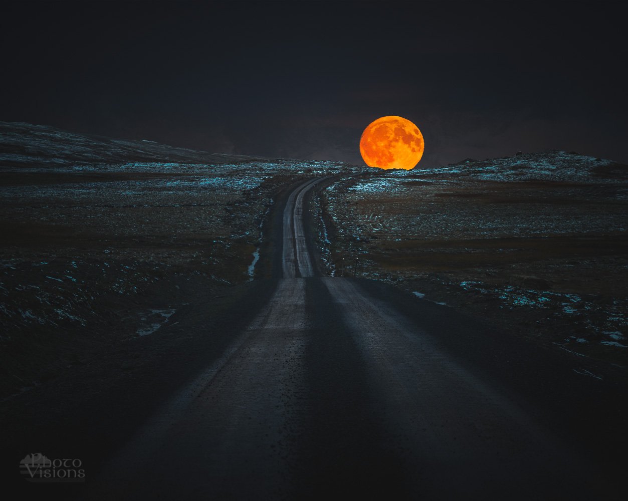 moon,moonrise,road,norway,red moon,bloodmoon,mountains,norwegian,night, Adrian Szatewicz