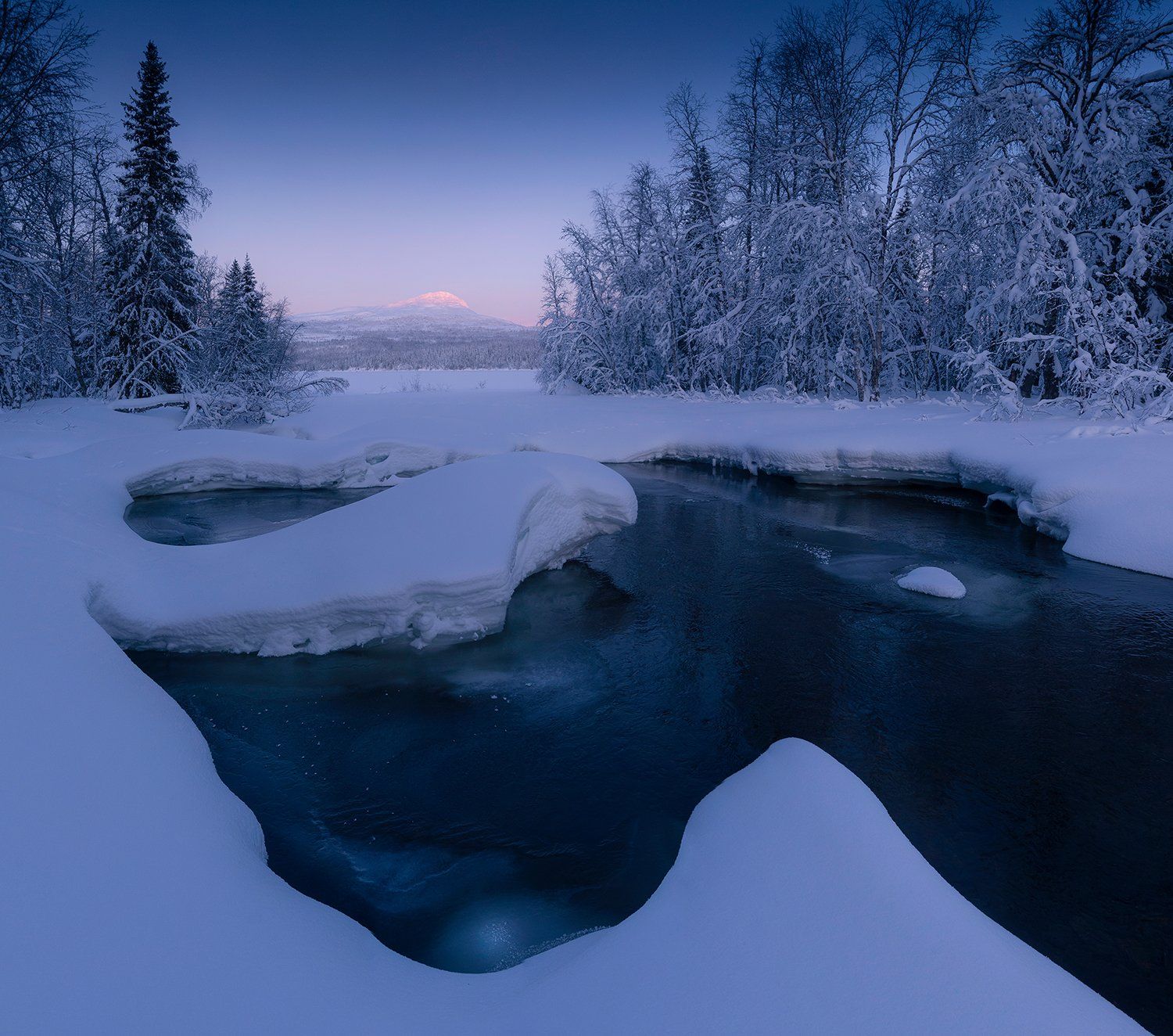 Швеция, зима, река, горы, Казаков Петр